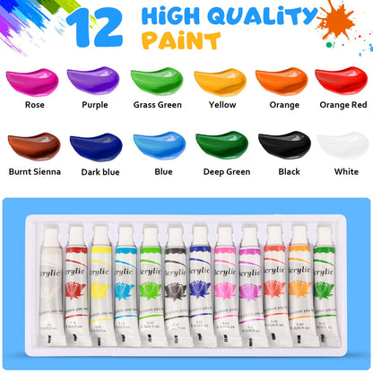Art Painting Kits, Paint Station, Including Upgraded Paint Brush Cleaner, 20"X16" Silicone Painting Mat, 12 Colors Acrylic Paint Set and 10 Paint Brushes, Painting Supplies Kits(Blue)
