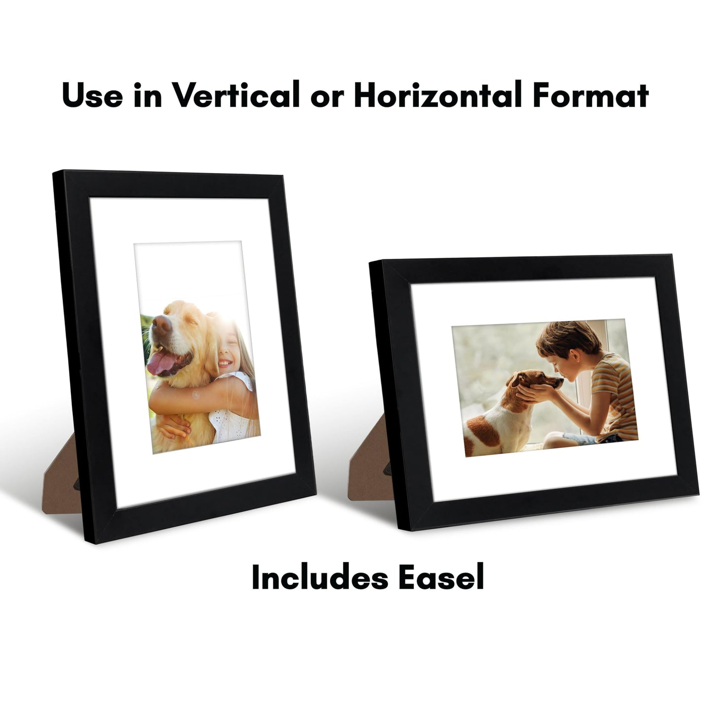 Americanflat 8x10 Picture Frame with Shatter-Resistant Glass - Set of 4 - Use as 5x7 Frame with Mat or Display 8x10 Photo Without Mat - Signature Collection - Photo Frames for Tabletop or Wall - Black