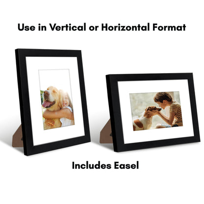 Americanflat 8x10 Picture Frame with Shatter-Resistant Glass - Set of 4 - Use as 5x7 Frame with Mat or Display 8x10 Photo Without Mat - Signature Collection - Photo Frames for Tabletop or Wall - Black