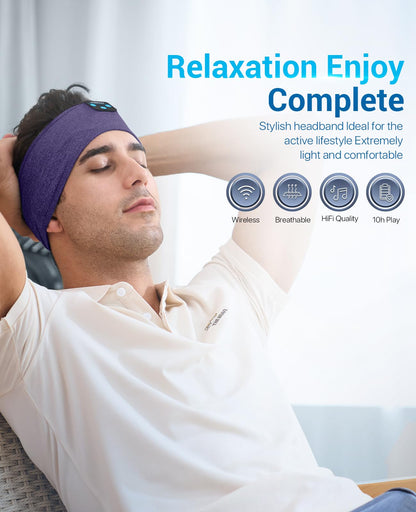 Voerou Sleep Headphones Bluetooth Headband - 10Hrs Adjustable Wireless Sports Sleeping Headphones with Hi Fi Sound, Tech Gifts for Men Women Side Sleepers Office Nap, Travel, Yoga, Workout, Meditation