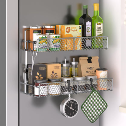 Magnetic Spice Rack for Refrigerator, 6 Pack 100% Metal Strong Magnet Shelf, Space Saving Spice Organizer, Home Kitchen Laundry Room Storage Organization W/ Paper Towel Holder, Utensils Racks (Grey)