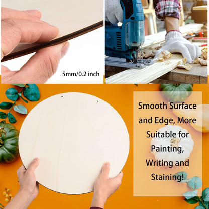 6 Pcs 18 Inch Wood Circles for Crafts Unfinished Round Wood Discs Blank Wooden Rounds Slices Round Wooden Door Hanger Signs with Bows, Twine and Glue Points for DIY Craft Holiday Decor,5 mm Thick