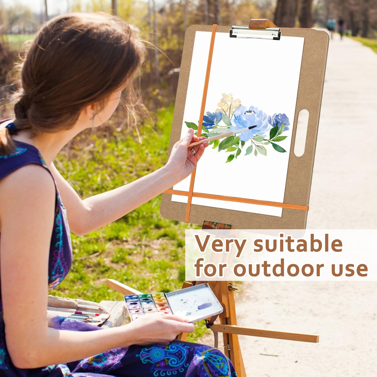 Drawing Board 13x17 Sketch Board with Handle, Portable Wooden Art Clipboard with Sturdy Clip and Rubber Bands, Lightweight Drafting Board Fits in Artists Tote for Sketching, Drawing & Painting