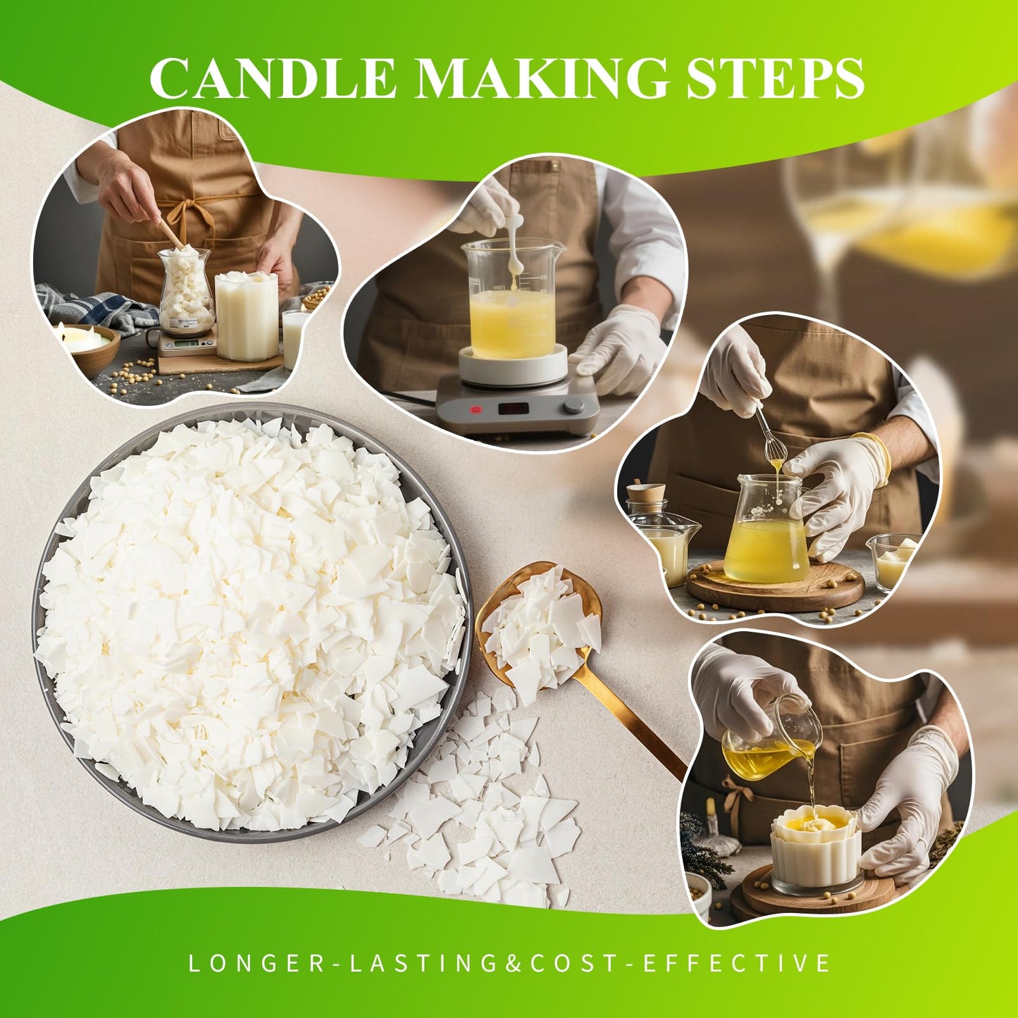 2.5LB Soy Wax for Candle Making – Natural Wax Supplies for DIY Candles, Container & Tealight Craft Use, Fast Melting and Smooth Finish for Frequent Makers (1.1kg / 40 oz)