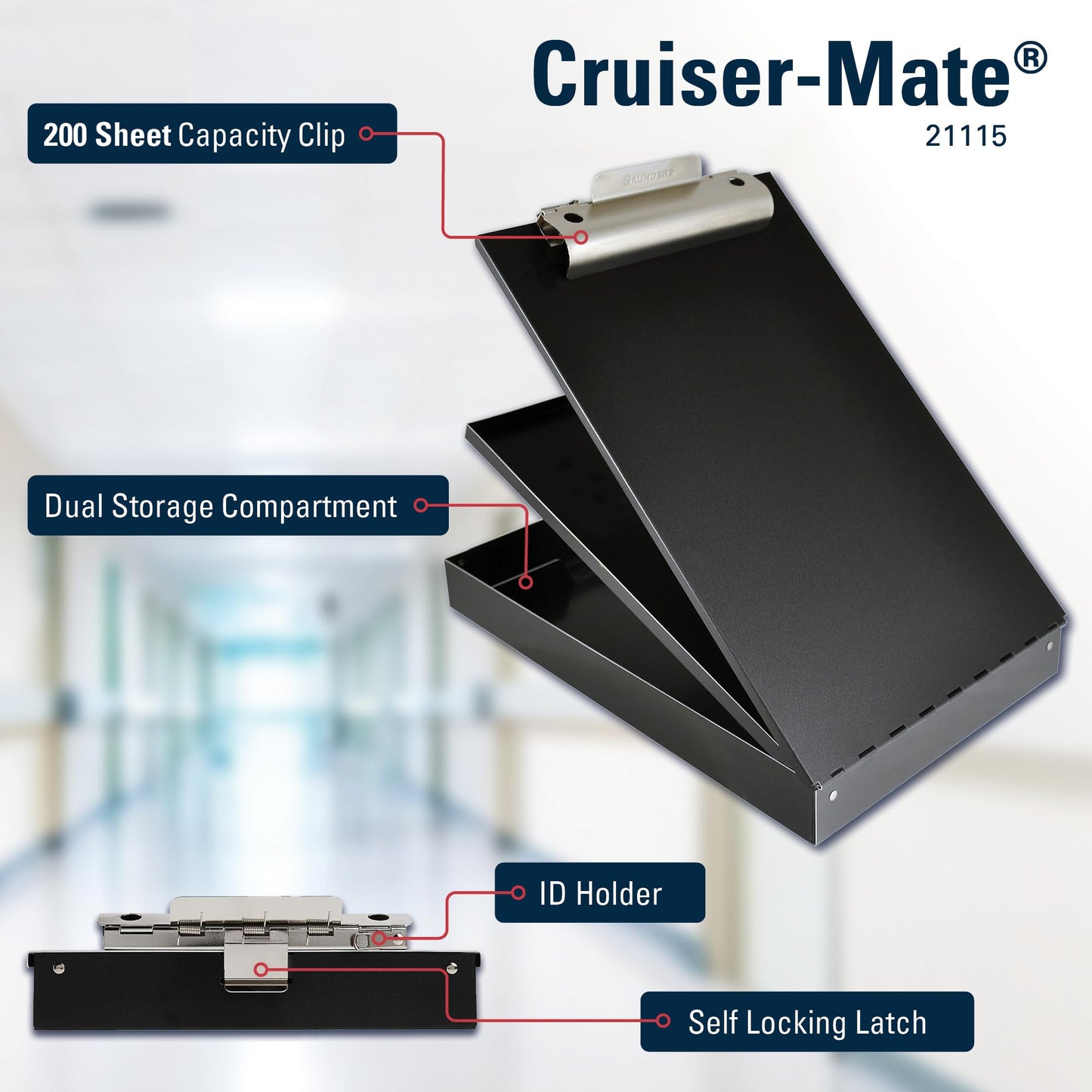 Saunders Cruiser-Mate Black Aluminum Clipboard with Storage, Dual Tray Nursing Folio, HIPAA Compliant Medical Chart Holder, Heavy Duty Recycled Metal, Self-Locking Latch, Made in USA