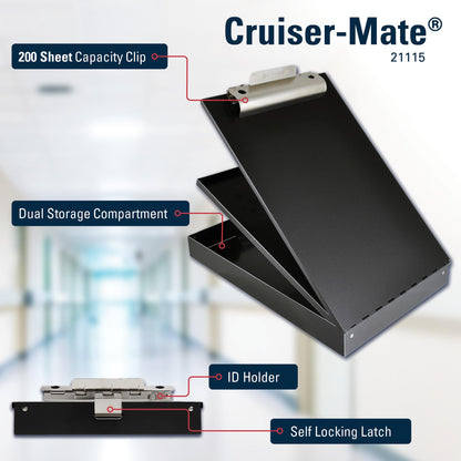 Saunders Cruiser-Mate Black Aluminum Clipboard with Storage, Dual Tray Nursing Folio, HIPAA Compliant Medical Chart Holder, Heavy Duty Recycled Metal, Self-Locking Latch, Made in USA