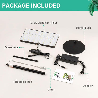 LBW 4/8/12H 10"-26" 6 Desk Grow Light, Full Spectrum Plant Light for Indoor Plants, Grow Lamps with Timer, Height