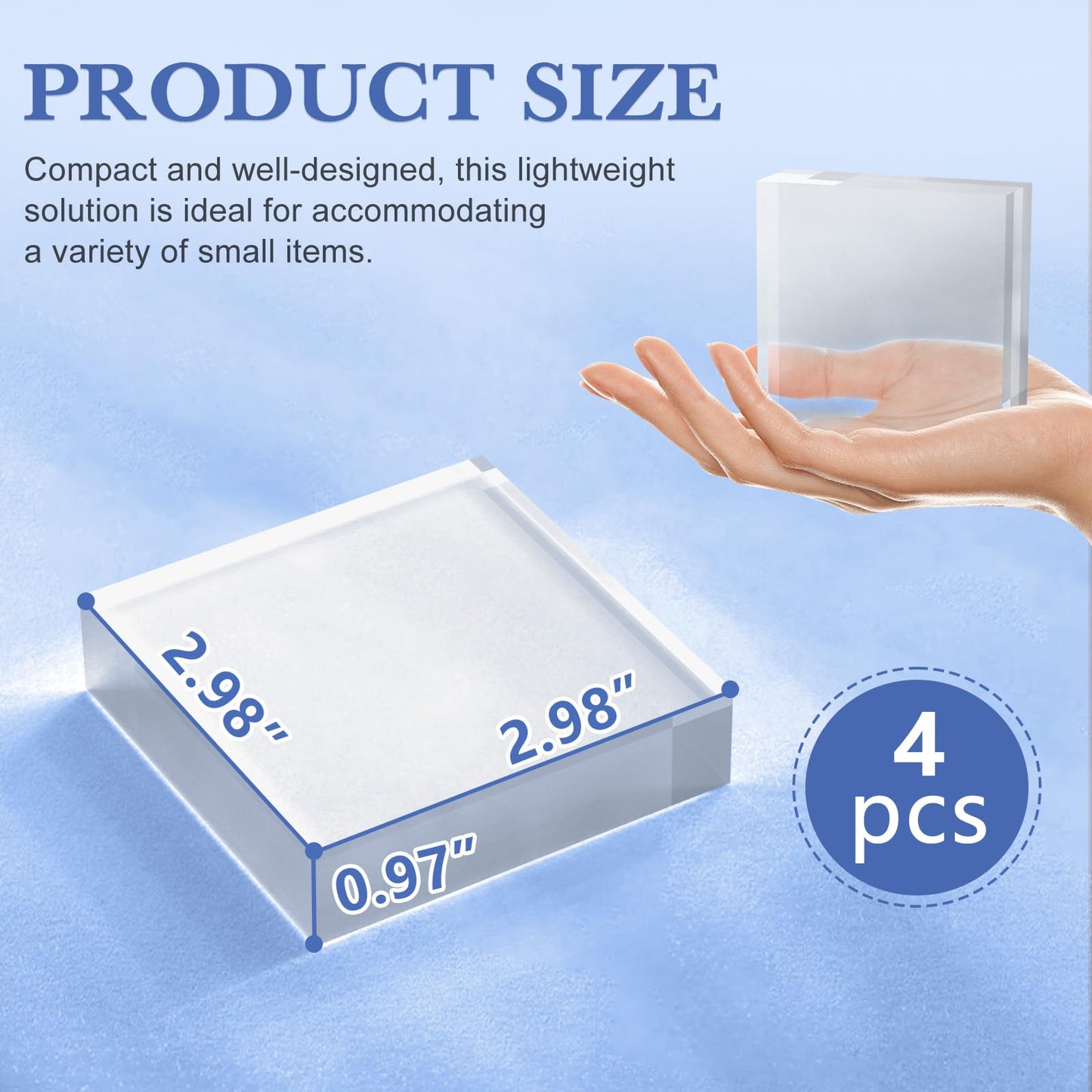 SAMYUCHO Acrylic Blocks 3 X 3 X 1 Inch 4 Pcs Acrylic Base Stand for Display Clear Block Square Riser Display Stands Pedestal Polished Cube for Jewelry trophy Props Collection Ring