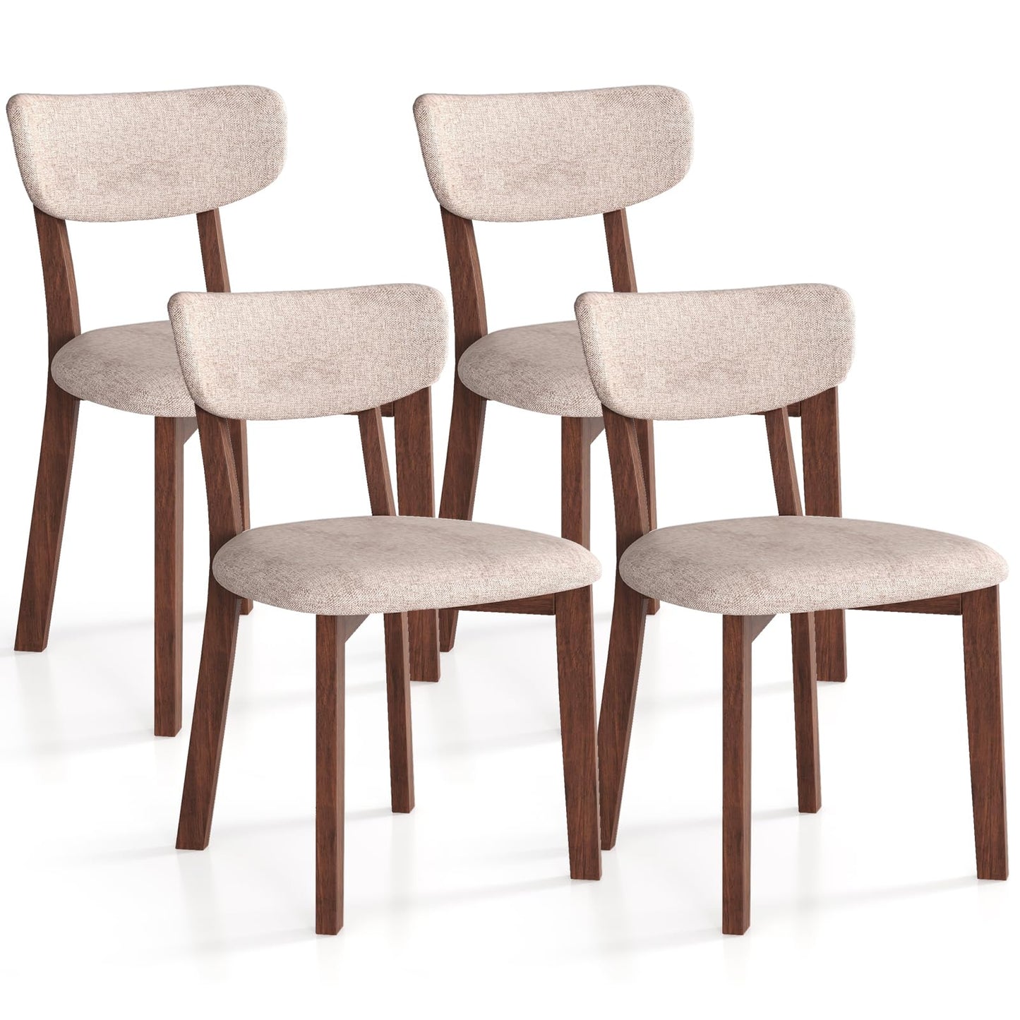Giantex Wooded Dining Chairs Set of 4, Farmhouse Upholstered Dining Room Chairs w/Rubber Wood Legs, Cushioned Seat, Armless Kitchen Side Chair for Living Room Restaurant, Sandy Beige