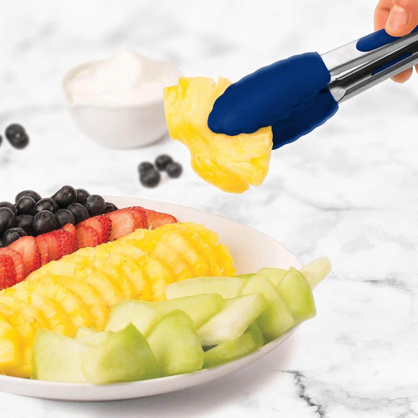 Tovolo Mini Silicone Easy-Grip Tongs, Non-Slip Handle, Blue, 8.25 Inches