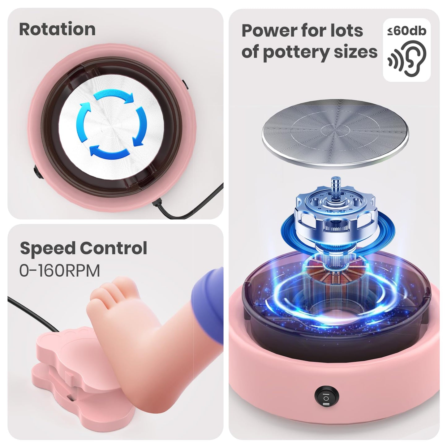 Skirfy Mini Pottery Wheel for Beginners Adults with Foot Pedal9.5" Ceramic Machine for Kids Art Craft Glow in Dark Kits 2.2LB Air-Dry Clay,Carving Tools Adjustable Speed,DIY Projects Birthday Gift