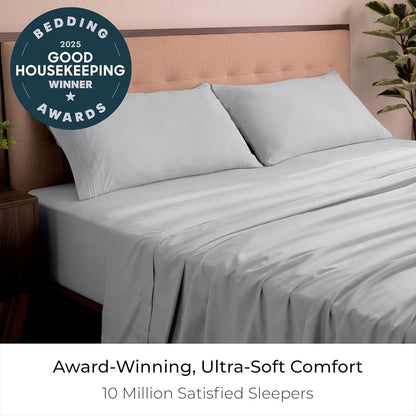 Mellanni King Sheets Set - 4 PC Hotel Luxury Bedding | Extra Soft, Cooling, Wrinkle-Resistant (King, Light Gray)