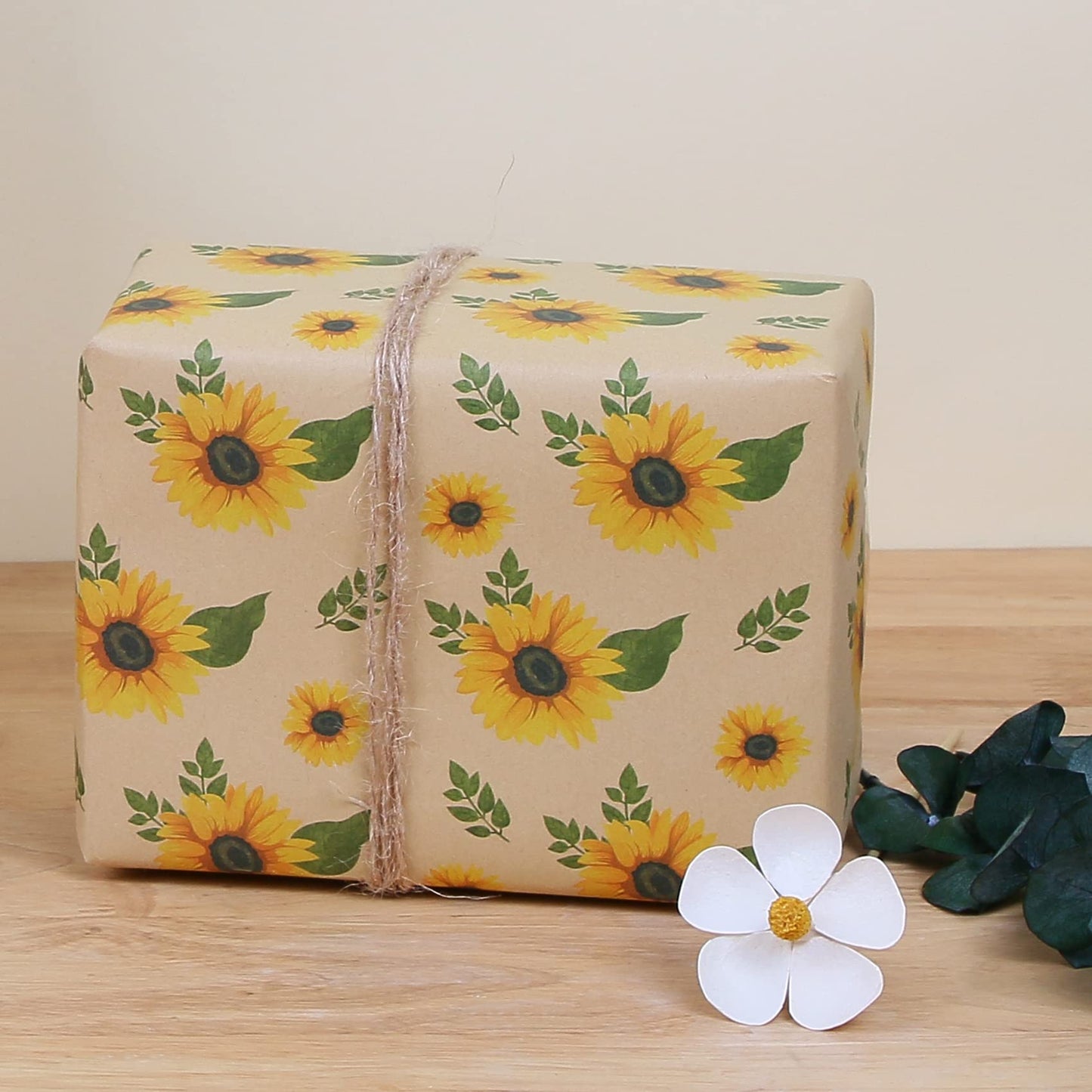 Aimyoo Kraft Floral Wrapping Paper Bundle, Vintage Spring Flowers Rose Gift Wrap Paper for Wedding Bridal Shower Birthday, 3 Rolls 17 in x 10 ft per Roll
