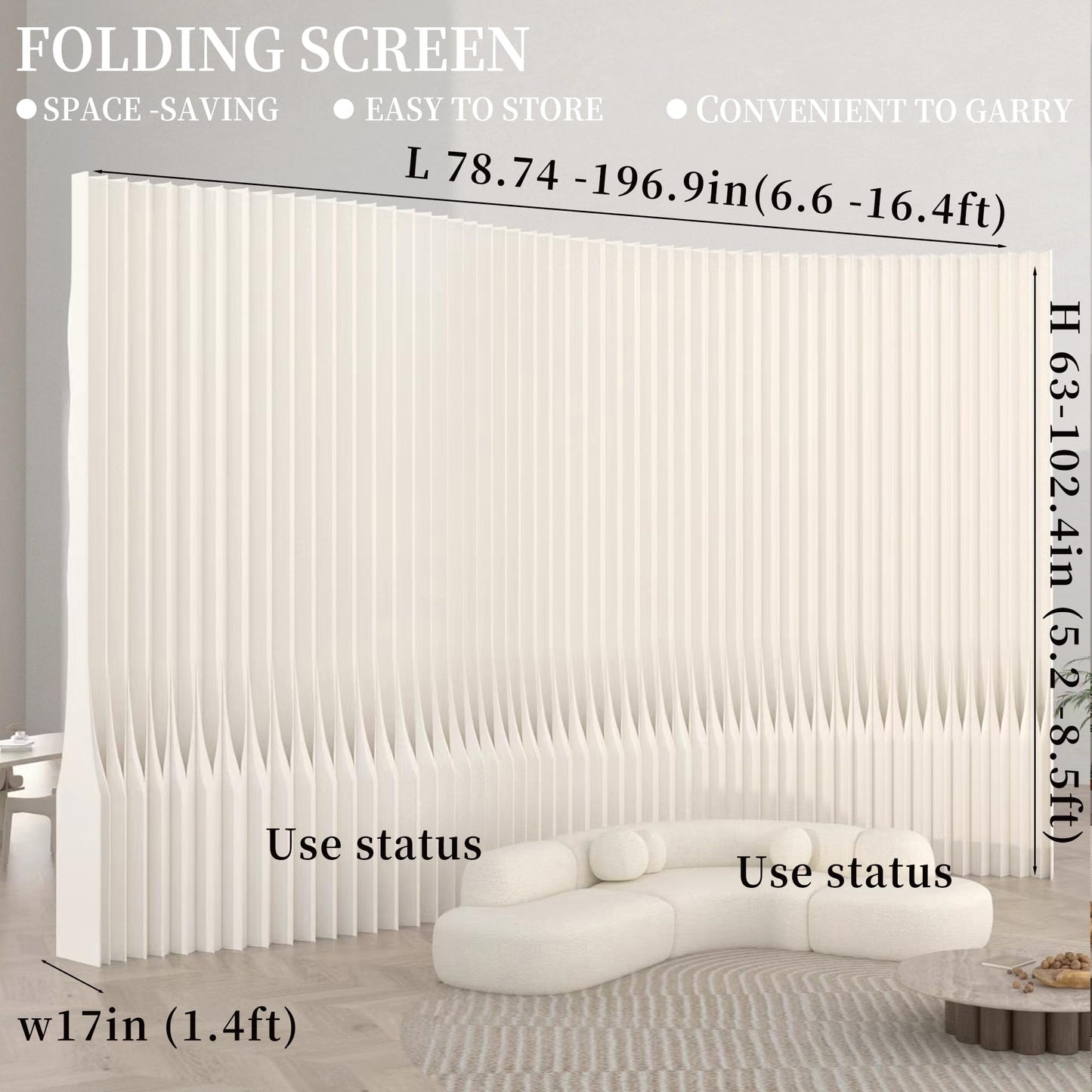 Folding Room Divider – Adjustable Privacy Screen Panel, Portable Freestanding Wall Partition for Home Office, Dorm, Studio & Exhibition(White)-20
