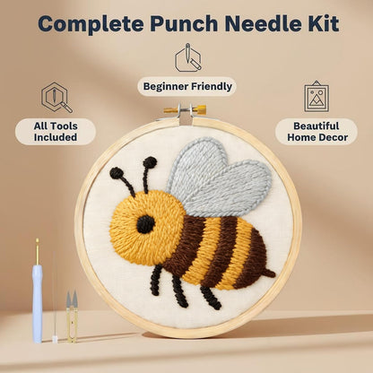 AohaiNova Punch Needle Kits for Adults Beginner,Punch Needle Starter Kit Easy,Embroidery Punch Needling Kits,DIY Punchneedle Kit All Supplies with Wooden Hoop/Patterns/Yarns/Instruction(02-Bee)