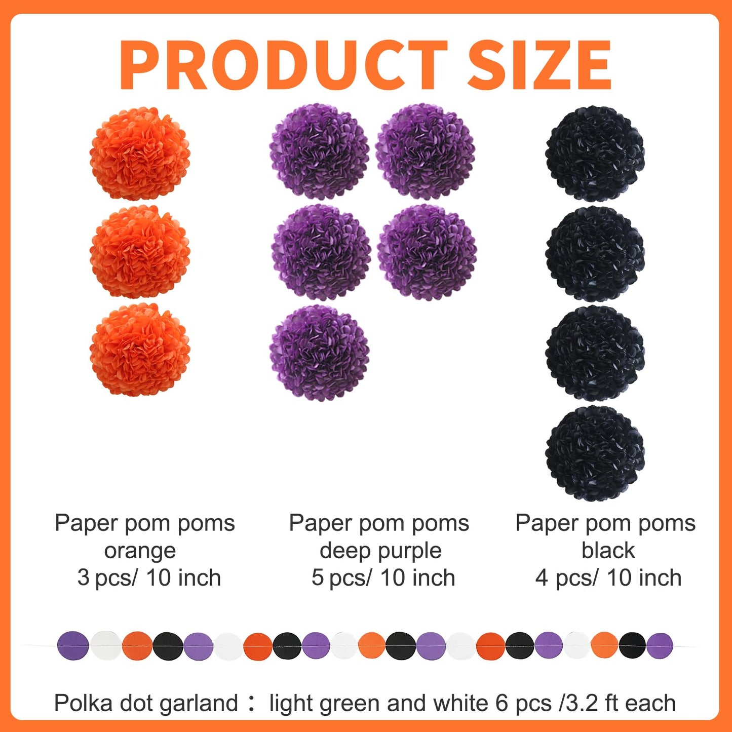 Halloween Decorations Party Black Purple Orange Tissue Paper Pom Poms Polka Dot Garlands for Halloween Baby Shower Classroom 18 pcs