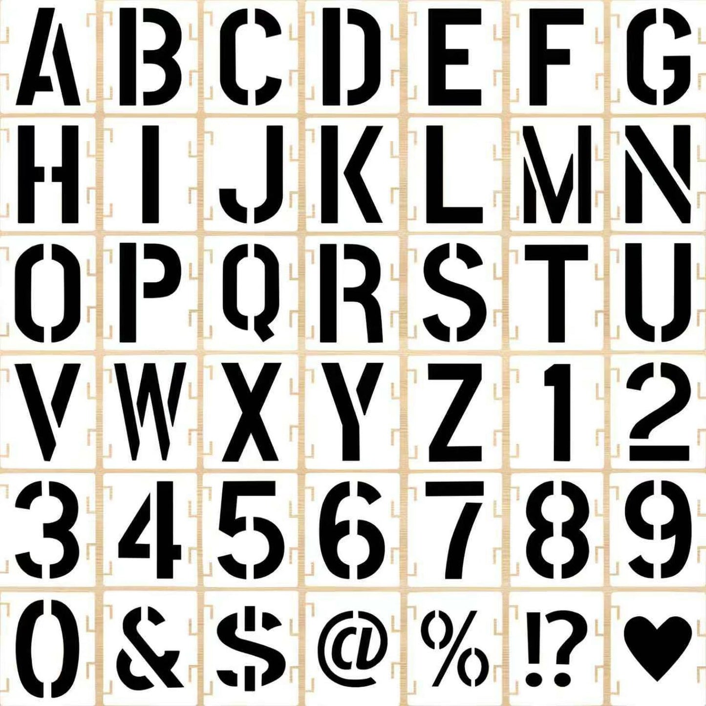 7 Inch 42 Pcs Reusable Letter Number Symbol Stencils, Plastic Painting Templates for Wood Wall Fabric Rock Chalkboard Signage School Door Porch DIY Art Craft Decoration Projects