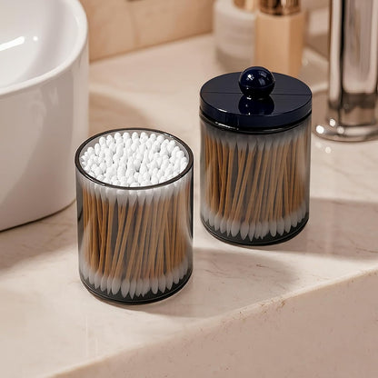 Skiennix 2-Pack Black Plastic Qtip Holder - Stylish Bathroom Vanity Organizer for Cotton Swabs & More