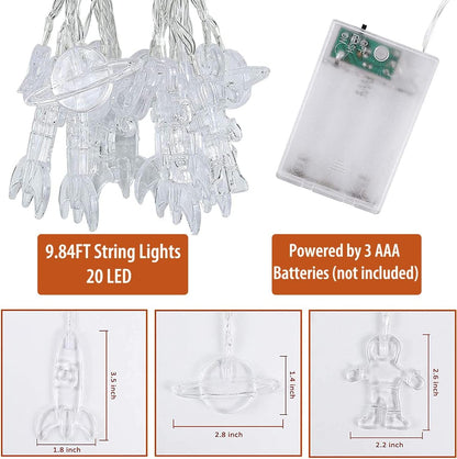20 Fielegen LED Children's Room LED String Light Astronaut Spaceship Rocket Outer Space Room Decor Holiday Party Lights