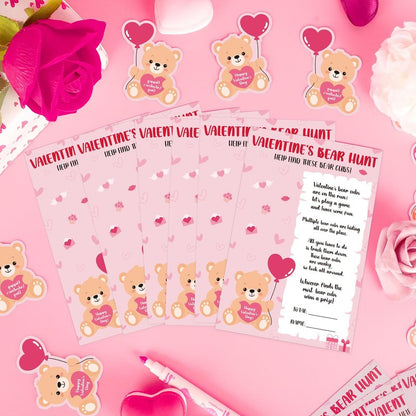 COCHIE Valentine's Day Games for Classroom Party Family Adults Office Large Groups, Valentines Bear Bub Hunt Game School Activities with 50 Paper Bears - 25 Players (Bear Hunt)