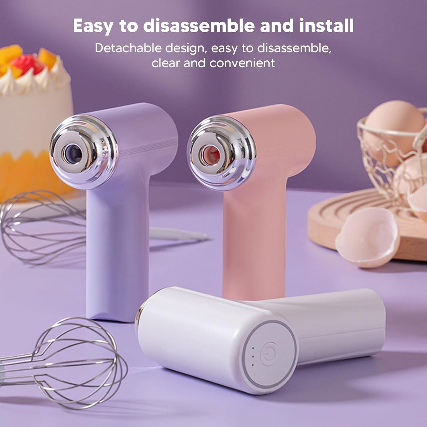 Electric Egg Beater, Handheld Mixer, Cordless Electric Kitchen Handheld Mixer 3 Speed for Cappuccino, Matcha, Dough,