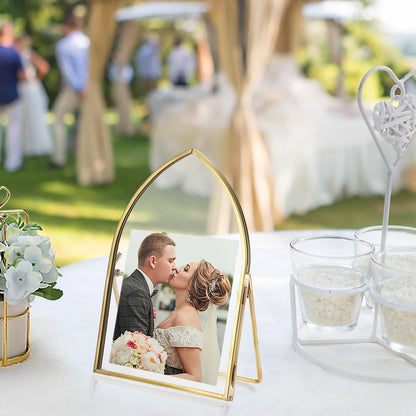 JUXYES 4x6 Inch Tabletop Double Glass Frame for Pressed Flowers, 3 Pack Glass Desktop Picture Artwork Display Frames, Brass Floating Frame Style for Dried Flowers Photo Picture Poster etc