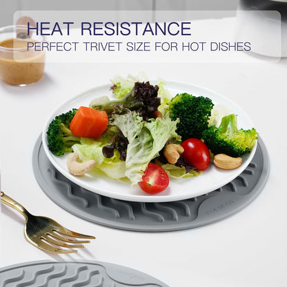 Trivets for Hot Pots and Pans - 4 Pack Silicone Trivet Mats 7.8 inch for Quartz Countertops and Heat Resistance Gray