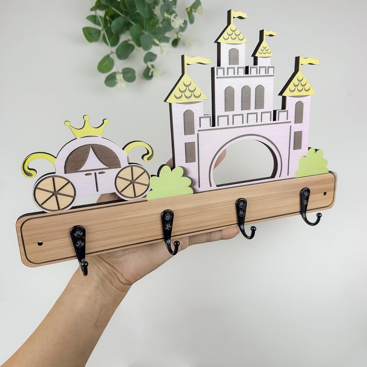 Dog Leash Holder for Wall Mount - Farmhouse Wooden Claw Hooks, Paws Key Rack Accessories for Rustic Home Decor (Castle)