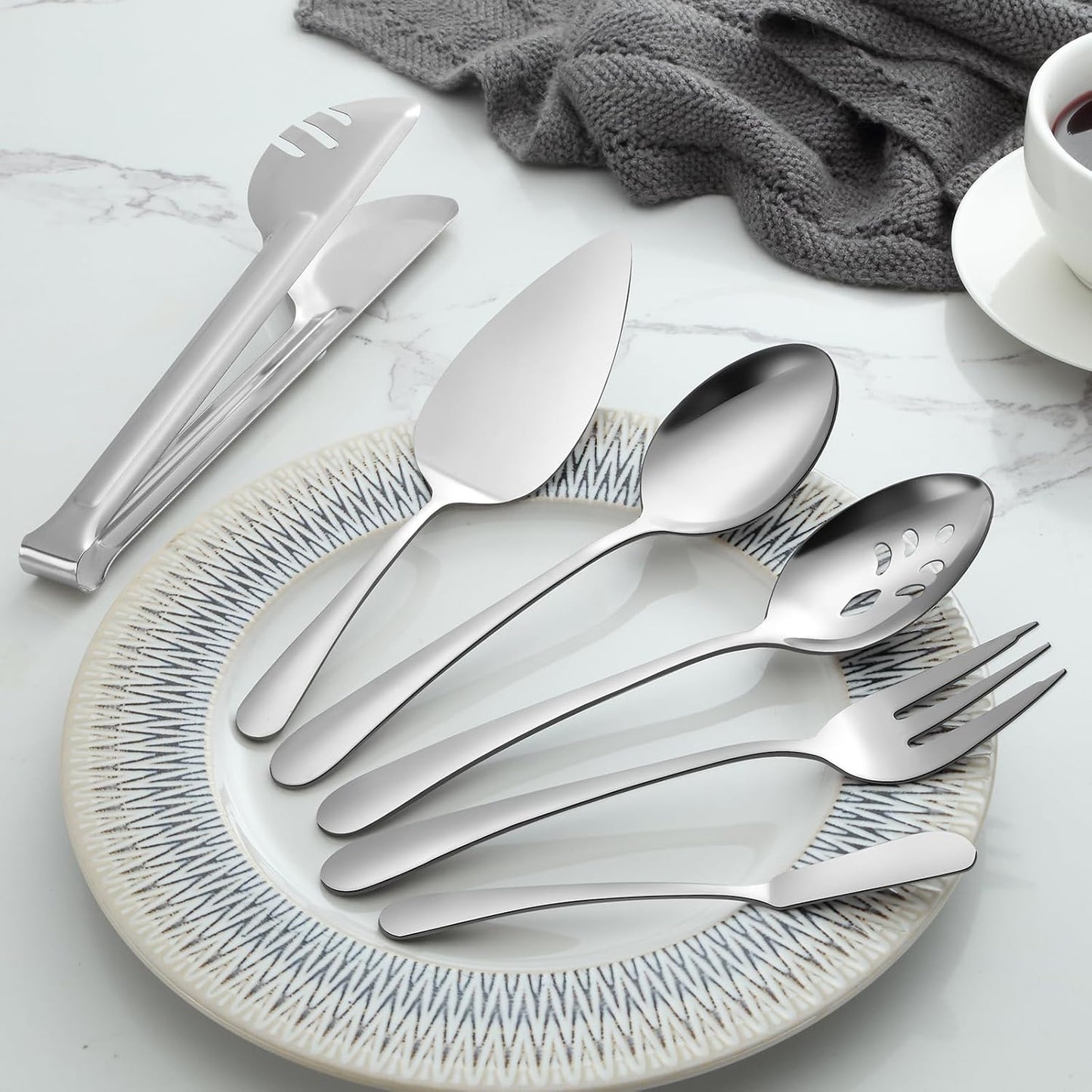 Pleafind 10 PCS Serving Utensils Set, Stainless Steel with Serving Spoons, Slotted Spoons, Forks, Tongs