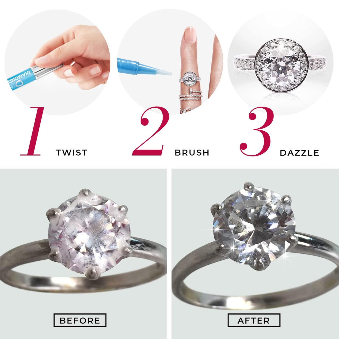 CONNOISSEURS Diamond Dazzle Stik for Rings, Earrings, and Bracelets - Portable Jewelry Cleaner Solution Pen - Reduces Scratches and Removes Dirt
