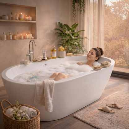 GarveeTech 67"Freestanding Bathtub, Acrylic Deep Soaking Tub, Non-Slip Acrylic Tub with Chrome Overflow and Drain, CUPC Certified, Ergonomic Modern Bath for Bathrooms, Easy-Install