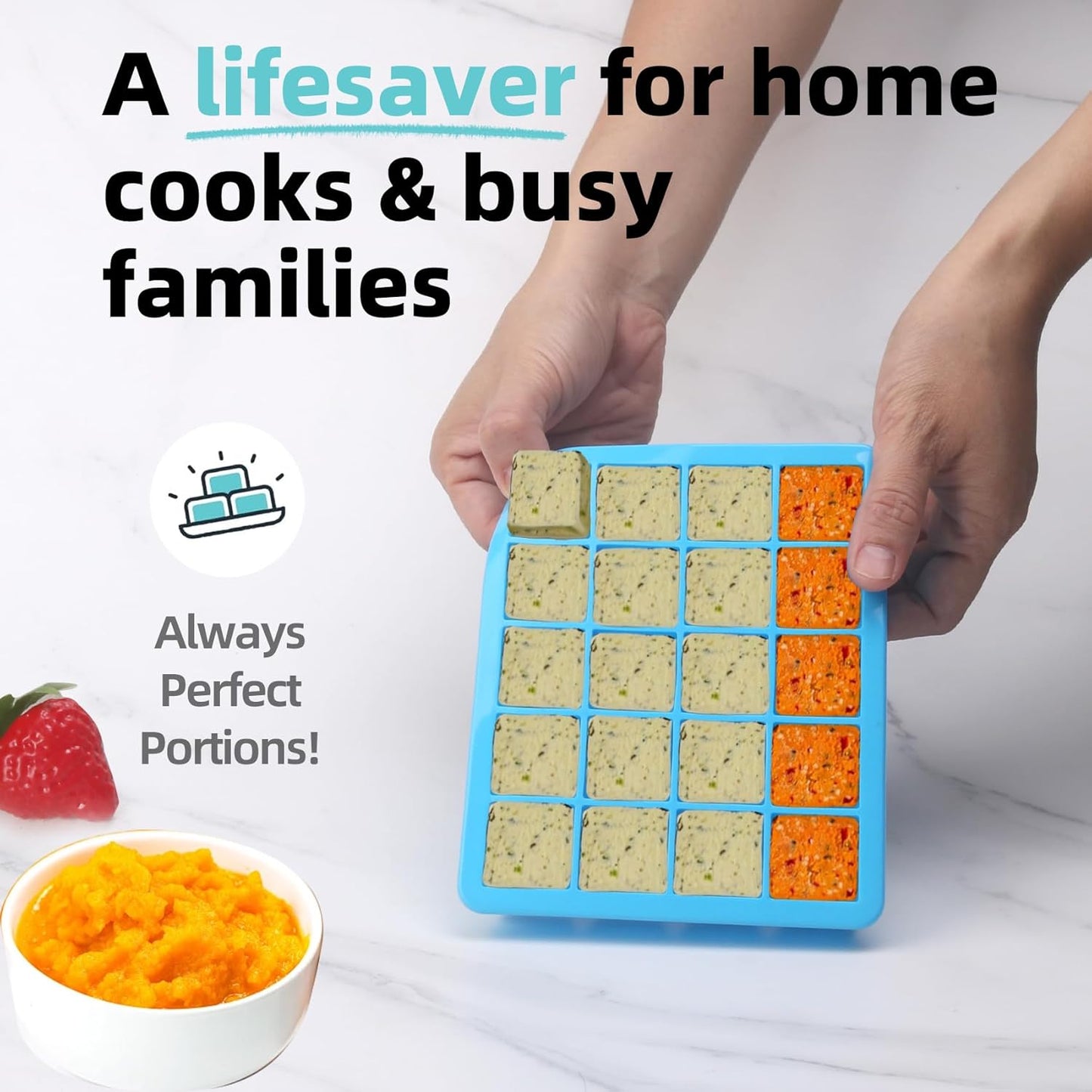 20 Section-0.5oz, 4 Pack) Food Grade Silicone Ice Cube Tray Food Container with Airtight Locking Lid, Perfect