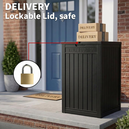 Skiennix Lockable Package Delivery Box - Waterproof Resin Outdoor Storage (57 Gallon, Black)