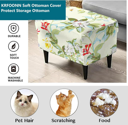 55"-63" 06 KRFOONN Stretch Ottoman Cover Slipcovers Rectangle Fit Length Footrest Stool Covers Printed Ottoman Cover