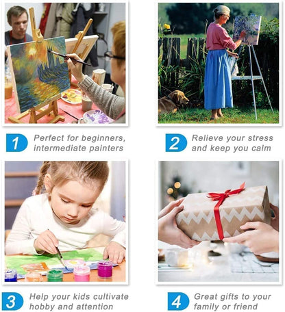 VeGuude Paint by Numbers for Adults and Kids Beginner, 4 Pack Painting by Number Kits On Canvas, Without Frame DIY Moon Mushroom Oil Painting Acrylic Paints, Home Wall Decor Gift 12x16inch