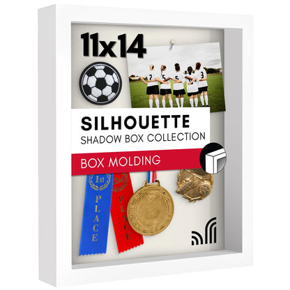 Americanflat 11x14 Shadow Box Frame with Shatter-Resistant Glass - Silhouette Collection - Large Shadow Box Display Case for Tabletop and Wall Display - White with Soft Felt Back