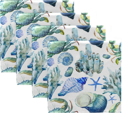 Set of 6 Ocean Animal Cloth Napkins, 20x20 Inch, Reusable Washable Dinner Napkins for Holiday Party Restaurant Banquet