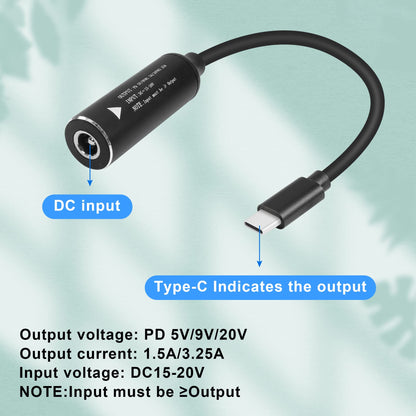 GINTOOYUN PD65W DC5525 to USB-C Charging Cable DC5.5mmx2.5mm Round Female to Type-C Charger Power Adapter Cable for Laptops,Mobile Phones,Tablets, Rechargeables,etc(7Inch)