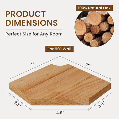 7in 1 Pack) Fun Memories Corner Shelf Wall Mount, Solid Oak Wood Floating Corner Shelves with Cable Hole, Rustic Design