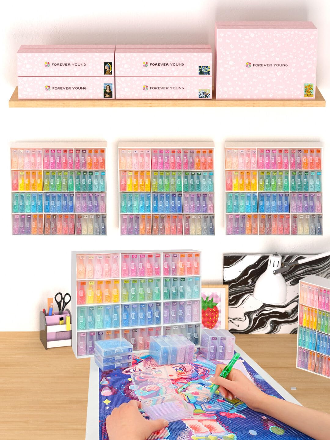 60pcs Diamond Art Storage Containers Trays ＆ Stand, Diamond Painting Accessories Diamond Painting Trays with Lids, 2-in-1 Diamond Art Tray and Beads Storage, Beads Gem Art Tools Storage Rack