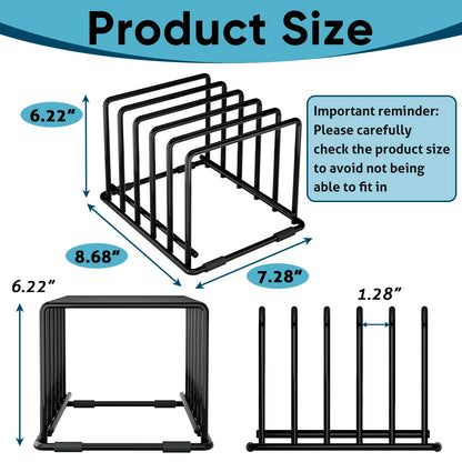 Kitchen Organizer Rack - 5-Slot Heavy-Duty Cutting Board and Bakeware Holder, Rust-Resistant with Anti-Slip Feet for Countertop or Cabinet Storage