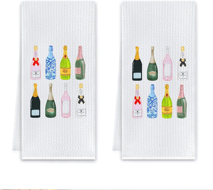 16x24 Inch Set 2 Champagne Accessories Kitchen Towels, Champagne Gifts for Women Dish Tea Towels, Gifts for Wine Lovers