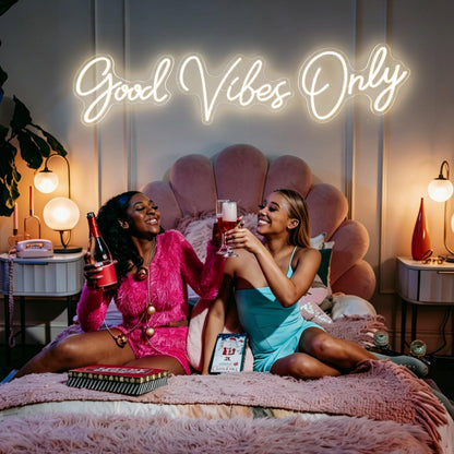 Good Vibes Only Neon Sign, Large Split Design LED Signs for Bedroom Wall Decor, Warm White Light Up Sign for Party Backdrop & Boutique Decor, Dimmable Aesthetic Room Art, 58.5x13.2 In