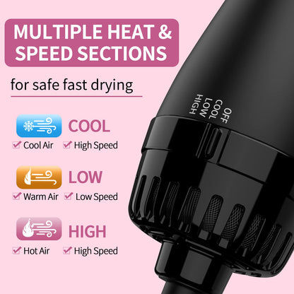 Hair Dryer Brush Blow Dryer in One, Upgraded 4 in 1 Hair Dryer and Styler Volumizer with Negative Ion Anti-frizz Ceramic Titanium Barrel Hot Air Hair Straightener Brush