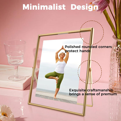 AhaGo Gold Floating Frame, 8"×10", Set of 2, Portrait, For Picture 7x9, 6x8, 5x7, Tabletop Shelf Photo Frames, Classy for Father Day, Wedding or Birthday