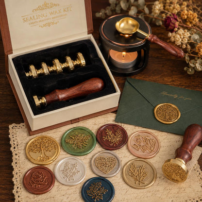 SWANGSA Wax Seal Stamp Set, Vintage 6 Pieces Sealing Wax Stamp Heads and 1 Wooden Handle for Weeding Invitations, Letters, Envelopes, Christmas (Tree of Life Set)