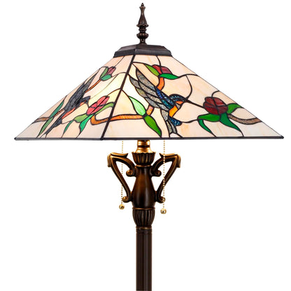 AVIVADIRECT Tiffany Floor Lamp Amber Hummingbird Mission Style Stained Glass Standing Reading Light 16X16X64 Inch