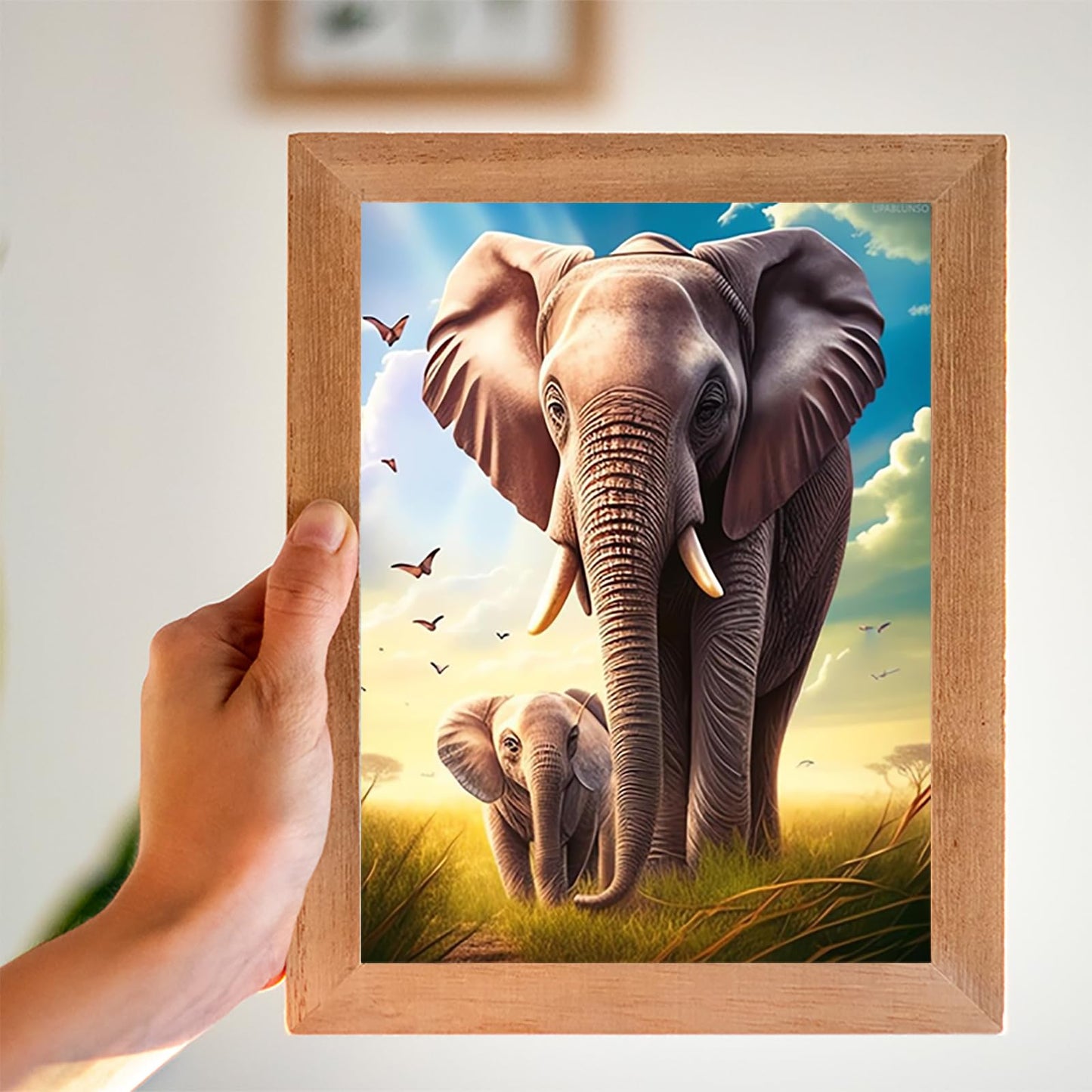 UPABLUNSO Sunshine Elephant Diamond Painting Kits Animal Art Painting 5D DIY Full Round Drill Adults Beginners, Personalized Gifts for Family Friends Home Wall Decor 12x16 Inch