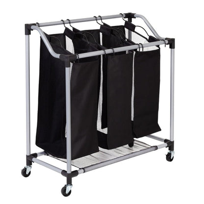 Honey-Can-Do Triple Laundry Sorter with Mesh 3 Bags, Steel/Black, 30.75" x 15" x 32.75"