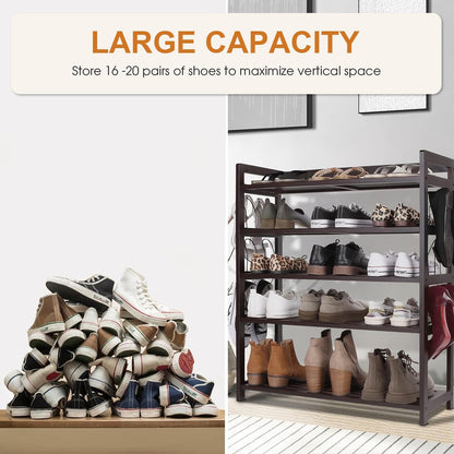 PayLessHere 5-Tier Closet (5 Bamboo Shoe Rack Shoe Bench Shoe Shelf Free Standing Storage Organizer with Additional